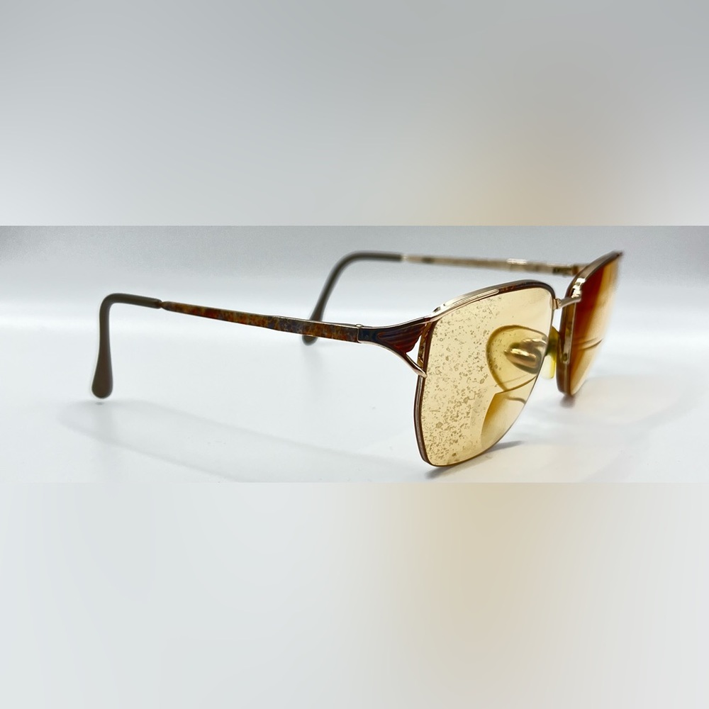Vintage L’AMY Brittany Brown Gold Oval Half-Rim Sunglasses Frames Only